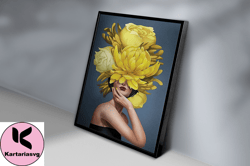 yellow floral woman canvas, wall art canvas design, home decor ready to hang