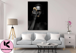 african girl poster,african beautiful woman canvas wall art,  gift for her, gold african american print art,modern canva