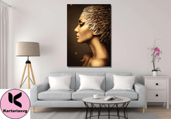 african women poster,african beautiful woman canvas wall art,  gift for her, gold african american print art,modern canv