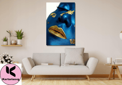 blue african american print art,african beautiful woman canvas wall art,african girl poster,modern canvas, ready to hang