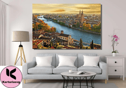 italy verona skyline canvas wall art, italy verona poster, landscape canvas print art, verona painting, ready to hang, g