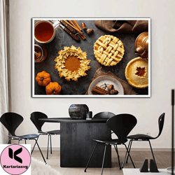 autumn themed food canvas print art, tarts and cupcakes ready-to-hang canvas print art, pumpkin canvas print, gift canva