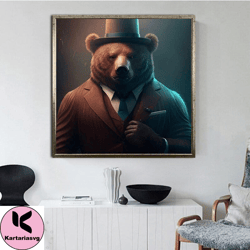 bear in suit canvas print art, mafia bear, bear in hat ready to hang on the wall canvas print art, valentine's day gift,