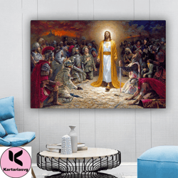 christian canvas wall art , jesus canvas painting , soldiers and people canvas print, ready to hang canvas print