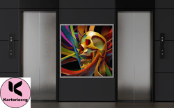 colorful skull canvas print art, skeleton head wrapped in colors canvas print art ready to hang on wall, souvenir, birth