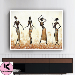 dancing african women canvas wall art , african women canvas painting , dance canvas print , ready to hang canvas print