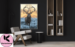 deer canvas print art in nature, deer with heart antlers canvas print ready to hang on the wall, cute deer canvas print