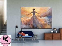 ballerina girl is like bride in a wedding dress original feamale,ballerina fine art dancer oil painting on canvas,modern