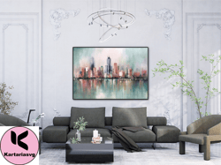 large city abstract painting art new york, original painting,cityscape painting large canvas art, wall decor living room
