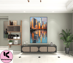 large cityscape in daylight art, new york painting city painting original canvas art abstract on canvas,wall decor livin