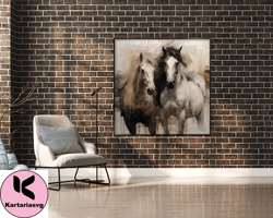 two horses oil painting on canvas abstract horse love painting, original painting animal horse, paintings on canvas,wall