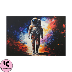 astronaut colorful canvas art ready to hang large print, bright colorful, man cave, galaxy, space