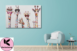 giraffes   wall art,giraffes family   canvas wall art,animal wall decor,animal lover gift,giraffes lovers wall art,kids