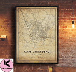 cape girardeau vintage map print , cape girardeau map , missouri map art , bakersfield city road map poster , vintagecan