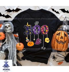 boo halloween costume spiders, ghosts, pumkin & witch hat tshirt , cute witch shirt ,ghost shirt , halloween gift, hallo