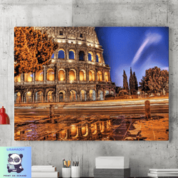 ancient rome landscape italian city canvas wall painting, canvas wall decoration, night city wall art, living room art,