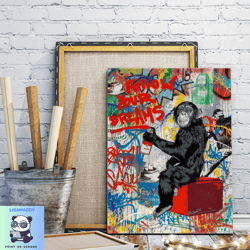 graffiti monkey canvas wall art painting, street canvas wall art, graffiti art canvas prints, living room wall art, home