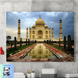 taj mahal in sunset canvas wall art painting, canvas wall decoration, sunset in canvas painting poster, modern wall art,