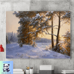 winter forest canvas wall art painting, canvas wall art, sunset wall art, winter landscape photography posters, home liv