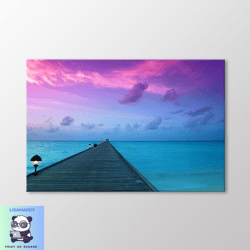 colorful sunset at pier landscape canvas wall art