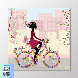 girl and bicycle canvas wall art, nursery wall art, nursery decor, baby room ideas, rainbow, girl wall art print, canvas