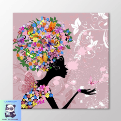 girl and butterflies canvas wall art, nursery wall art, nursery decor, baby room ideas, rainbow, girl wall art print,can