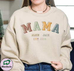 custom mama sweatshirt, mama est 2023 sweatshirt, mom sweatshirt with kids names, mothers day gift, gift for mom, ls193