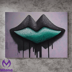 large sexy red lips print on canvas,seductive artwork for bold and vibrant home decor,contemporary statement piece