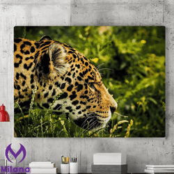 leopard wall art, jaguar in tree grass canvas wall art painting, canvas wall decor, wild animals poster, wall decor, hom