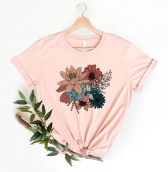flowers shirt floral tee flower bouquet colorful floral tshirt nature shirt plant graphic tee gift for her