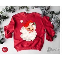 santa sweatshirt, santa christmas sweatshirt, santa red hat, women christmas santa sweater, cute santa sweatshirt , sant