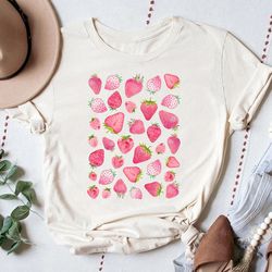 strawberries shirt, cute vintage strawberries shirt, cottagecore shirts, gift for women