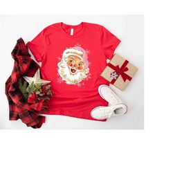 christmas santa shirt,pink santa hat shirt,pink xmas gift,retro santa shirt,womens christmas shirt,gift for her,holiday