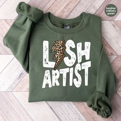 retro lash artist sweatshirt, lash artist gift, lash tech long sleeve shirt, lash technician gifts, leopard print hoodie