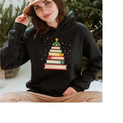 christmas book tree hoodie, christmas gift, christmas hoodie, christmas tree shirt, gift for book lover, christmas gift