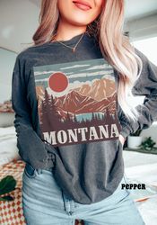 montana comfort colorsr long sleeve shirt, western shirt, vintage inspired tshirt, boho wanderlust tee, adventure nature