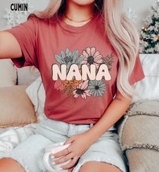 nana shirt, comfort colorsr, floral nana t shirt, flower graphic tee, new nana gift, pregnancy announcement, mothers day