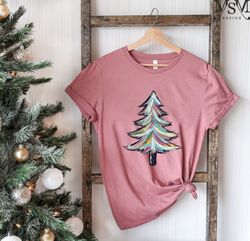 watercolor tree tshirt, colorful pine tree shirt, watercolor pine tree, christmas shirt, christmas tee, cute xmas shirt,