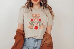 scandinavian shirt, botanical shirt, folk art shirt, scandinavian gift, gift for women vintage flower shirt, vintage flo