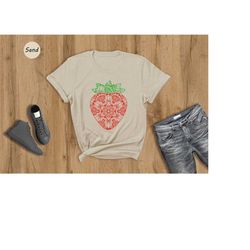 strawberry mandala shirt, berry lover shirt, strawberry lover gifts, strawberry tee, summer shirt, fruit shirt, summer f