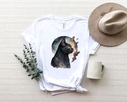 black cat head with moon tshirt,cat tshirt,funny tshirts , cool tshirts ,graphic tee , crazy cat lady