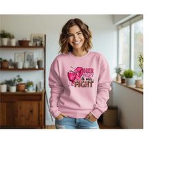 her fight is our fight sweatshirt, cancer warrior sweater, breast cancer gift,cancer awareness sweat, strong women gift,