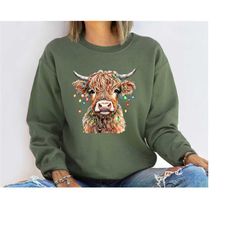 highland cow christmas sweatshirt cow christmas sweater, western cow sweatshirt, highland cow gift for her, cow christma