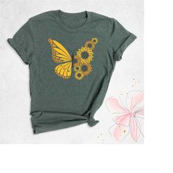 butterfly shirt, sunflower shirt, butterfly gift, fall shirt,women butterfly tee, sunflower gift, floral butterfly shirt