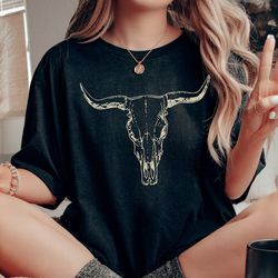 comfort colors boho cow skull shirt, cowgirl shirt, skull shirt, western clothing, cowboy, boho cow skull, bull shull sh