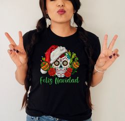 feliz navidad sugar skull shirt,feliz navidad santa shirt,mexican christmas shirt,mexican santa shirt,spanish christmas,