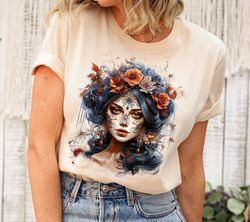 mexican catrina shirt,day of the dead shirt,sugar skull shirt,dia de los muertos top,floral skull shirt,skull with flowe