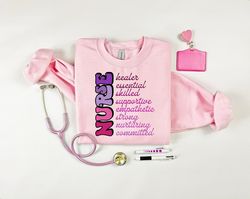 nurse caring strong essential sweatshirt, nurse shirt, rn shirts, nurse week, nursing shirt, nursing school tee, gift sh