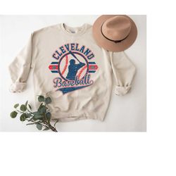 cleveland baseball sweatshirt vintage crewneck distressed retro shirt throwback aesthetic hoodie gift for fan apparel
