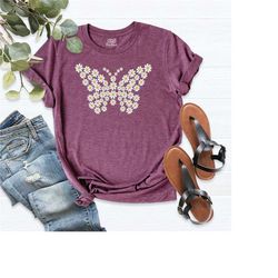 butterfly tee with daisy design, butterfly t-shirt, butterfly graphic tee, women's floral shirt, butterfly lover gift